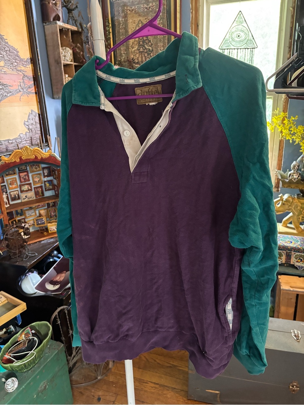Rugby-Style Long Sleeve Shirt in Purple and Teal